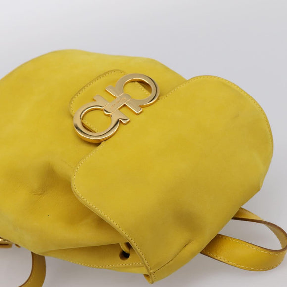 Salvatore Ferragamo Gancini Backpack Suede Yellow Gold Auth 195597A