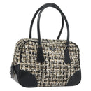 PRADA Boston Bag Tweed Black Silver Auth 195598V-1