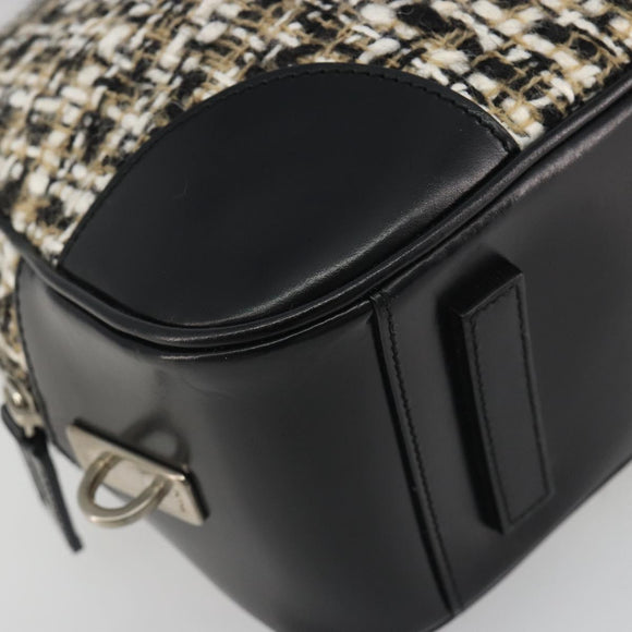 PRADA Boston Bag Tweed Black Silver Auth 195598V