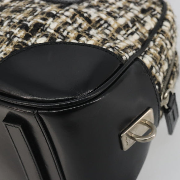 PRADA Boston Bag Tweed Black Silver Auth 195598V