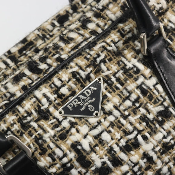 PRADA Boston Bag Tweed Black Silver Auth 195598V