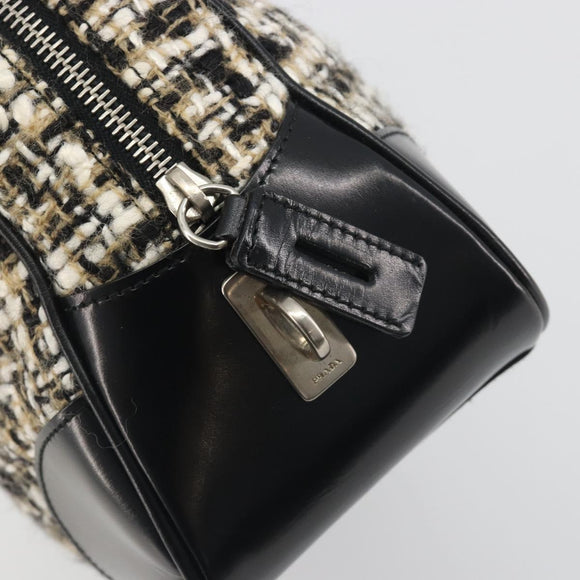 PRADA Boston Bag Tweed Black Silver Auth 195598V