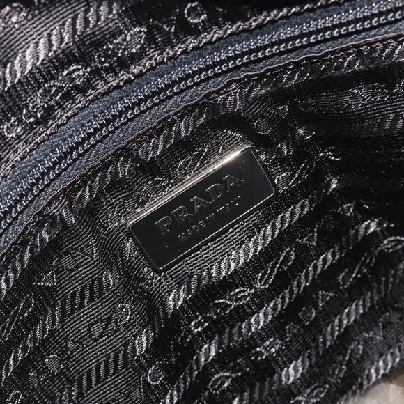 PRADA Boston Bag Tweed Black Silver Auth 195598V