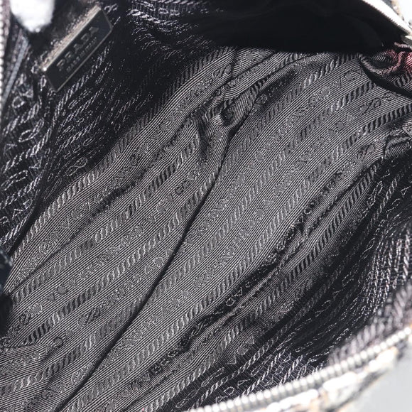 PRADA Boston Bag Tweed Black Silver Auth 195598V