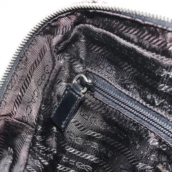 PRADA Boston Bag Tweed Black Silver Auth 195598V
