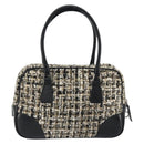 PRADA Boston Bag Tweed Black Silver Auth 195598V-3