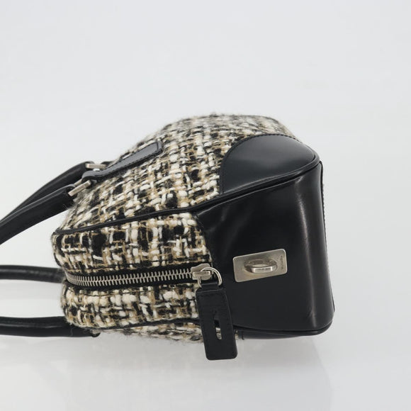 PRADA Boston Bag Tweed Black Silver Auth 195598V