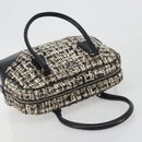 PRADA Boston Bag Tweed Black Silver Auth 195598V-6