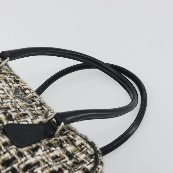 PRADA Boston Bag Tweed Black Silver Auth 195598V