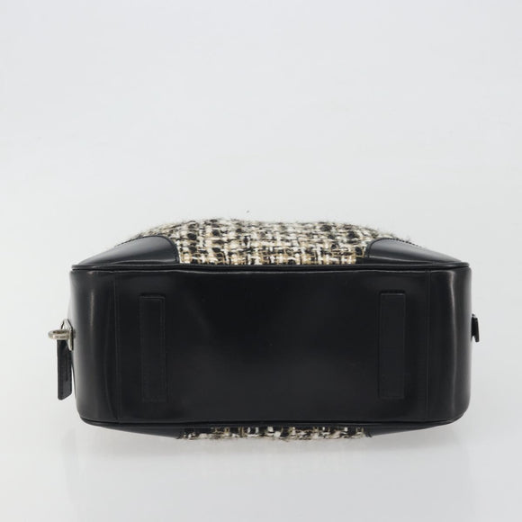 PRADA Boston Bag Tweed Black Silver Auth 195598V