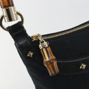 GUCCI GG Canvas Bamboo Shoulder Bag Black Gold 137378 Auth 195600V-17