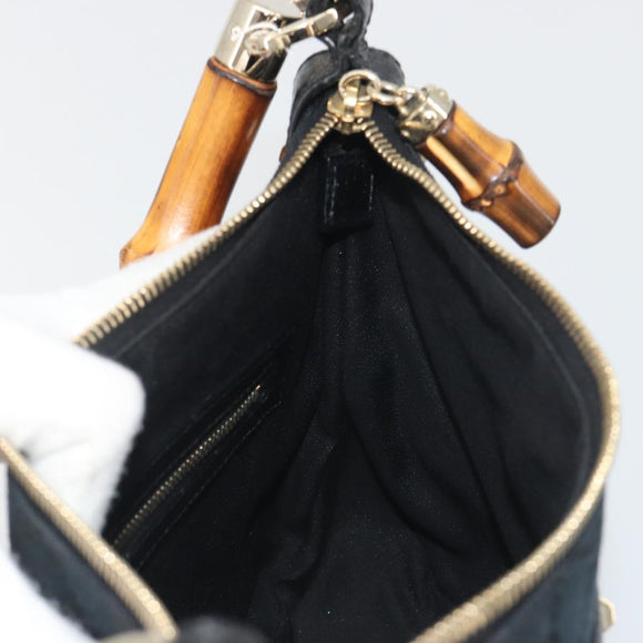 GUCCI GG Canvas Bamboo Shoulder Bag Black Gold 137378 Auth 195600V