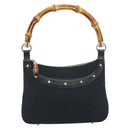 GUCCI GG Canvas Bamboo Shoulder Bag Black Gold 137378 Auth 195600V-13