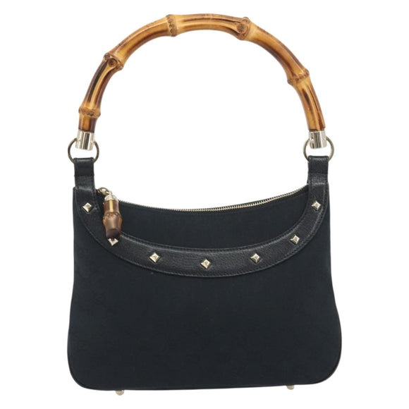 GUCCI GG Canvas Bamboo Shoulder Bag Black Gold 137378 Auth 195600V