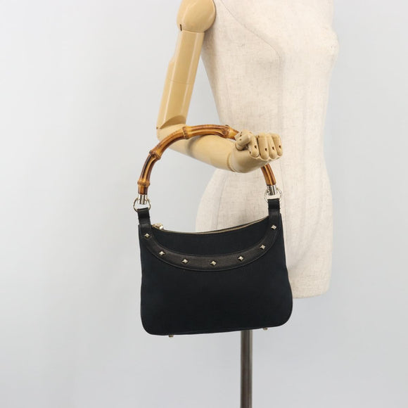 GUCCI GG Canvas Bamboo Shoulder Bag Black Gold 137378 Auth 195600V