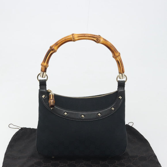 GUCCI GG Canvas Bamboo Shoulder Bag Black Gold 137378 Auth 195600V