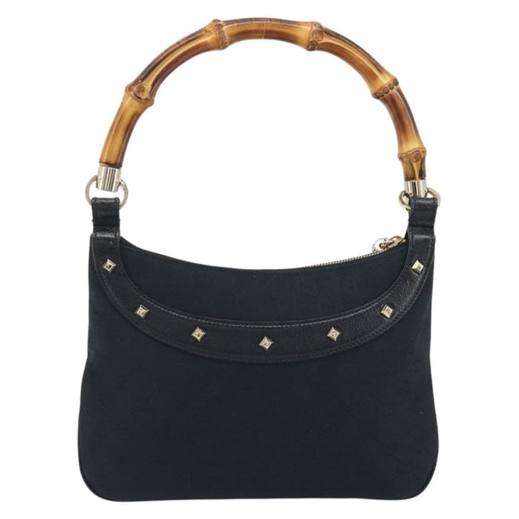 GUCCI GG Canvas Bamboo Shoulder Bag Black Gold 137378 Auth 195600V