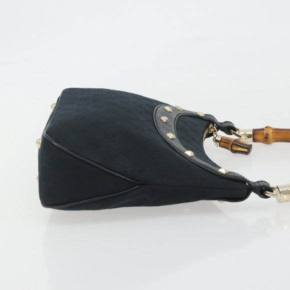 GUCCI GG Canvas Bamboo Shoulder Bag Black Gold 137378 Auth 195600V