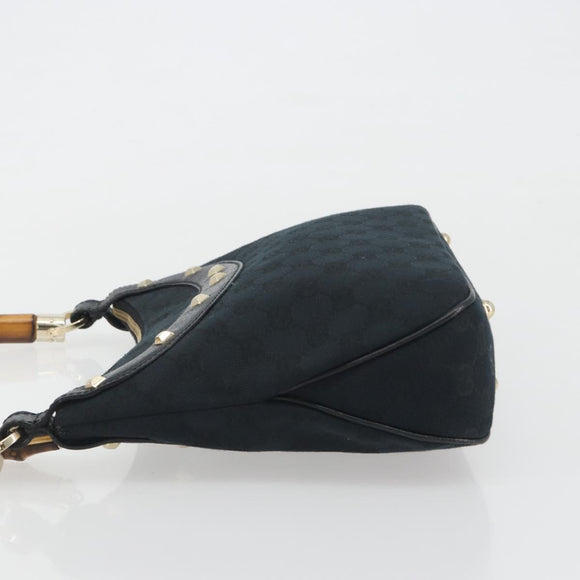 GUCCI GG Canvas Bamboo Shoulder Bag Black Gold 137378 Auth 195600V