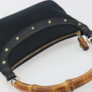 GUCCI GG Canvas Bamboo Shoulder Bag Black Gold 137378 Auth 195600V-6