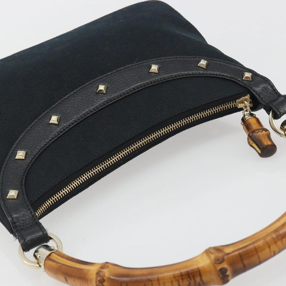 GUCCI GG Canvas Bamboo Shoulder Bag Black Gold 137378 Auth 195600V