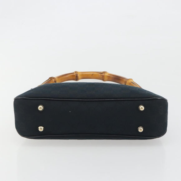 GUCCI GG Canvas Bamboo Shoulder Bag Black Gold 137378 Auth 195600V