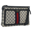 GUCCI GG Supreme Sherry Line Bag PVC Leather Navy Gold 02 14 013 Auth 195601-1