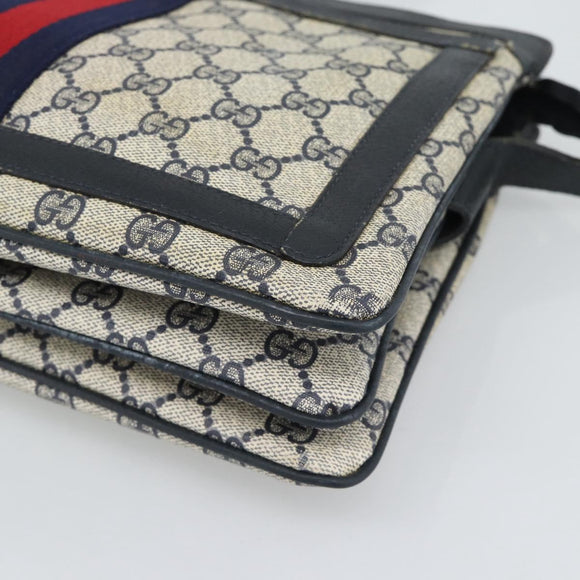 GUCCI GG Supreme Sherry Line Bag PVC Leather Navy Gold 02 14 013 Auth 195601