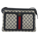 GUCCI GG Supreme Sherry Line Bag PVC Leather Navy Gold 02 14 013 Auth 195601-13