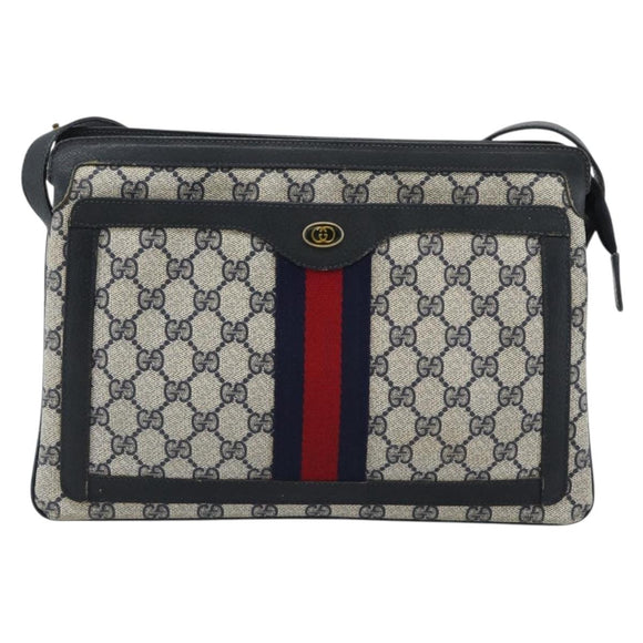 GUCCI GG Supreme Sherry Line Bag PVC Leather Navy Gold 02 14 013 Auth 195601