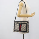 GUCCI GG Supreme Sherry Line Bag PVC Leather Navy Gold 02 14 013 Auth 195601-26