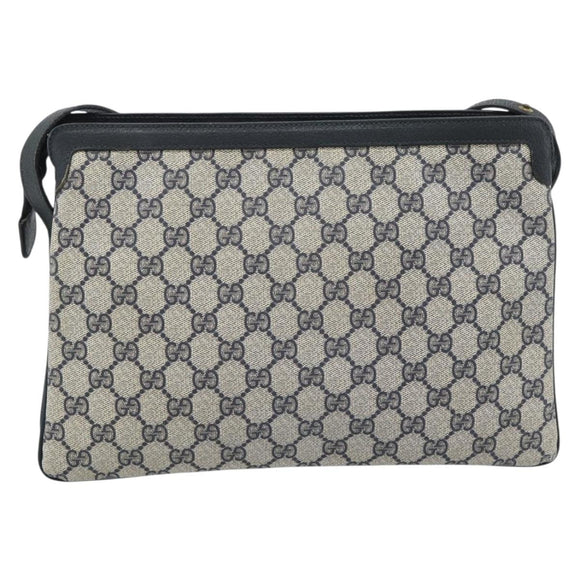 GUCCI GG Supreme Sherry Line Bag PVC Leather Navy Gold 02 14 013 Auth 195601