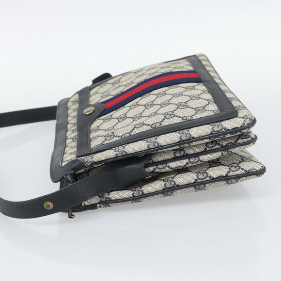 GUCCI GG Supreme Sherry Line Bag PVC Leather Navy Gold 02 14 013 Auth 195601