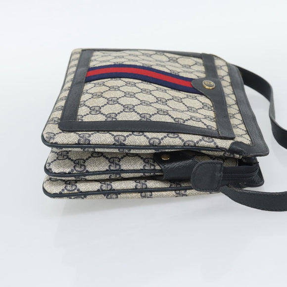 GUCCI GG Supreme Sherry Line Bag PVC Leather Navy Gold 02 14 013 Auth 195601
