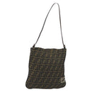 FENDI Zucca Canvas Shoulder Bag Brown Black Auth 195603-1