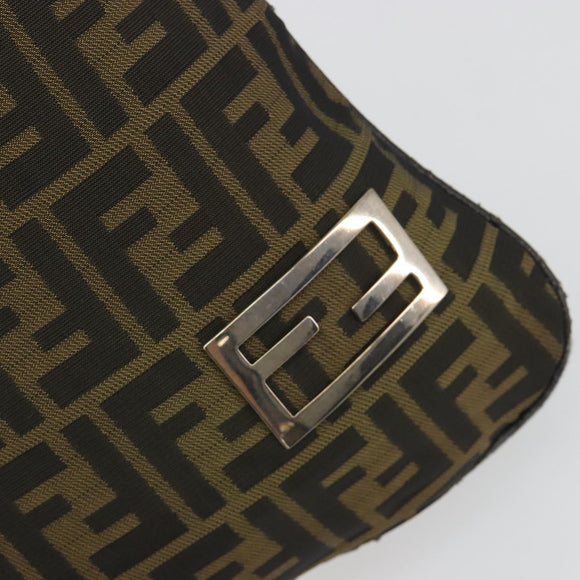 FENDI Zucca Canvas Shoulder Bag Brown Black Auth 195603