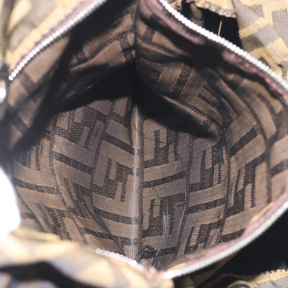FENDI Zucca Canvas Shoulder Bag Brown Black Auth 195603
