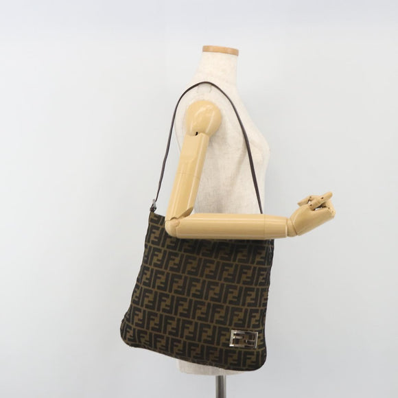 FENDI Zucca Canvas Shoulder Bag Brown Black Auth 195603