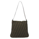 FENDI Zucca Canvas Shoulder Bag Brown Black Auth 195603-2