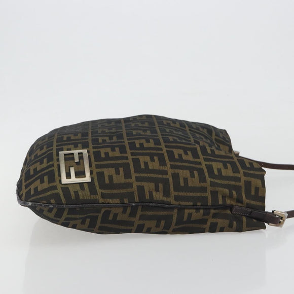FENDI Zucca Canvas Shoulder Bag Brown Black Auth 195603