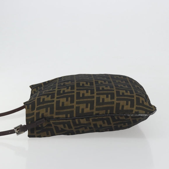 FENDI Zucca Canvas Shoulder Bag Brown Black Auth 195603