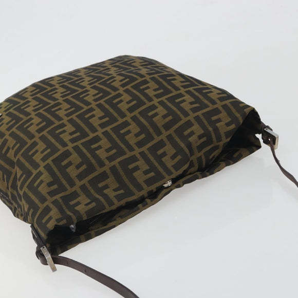 FENDI Zucca Canvas Shoulder Bag Brown Black Auth 195603