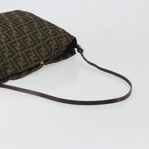 FENDI Zucca Canvas Shoulder Bag Brown Black Auth 195603