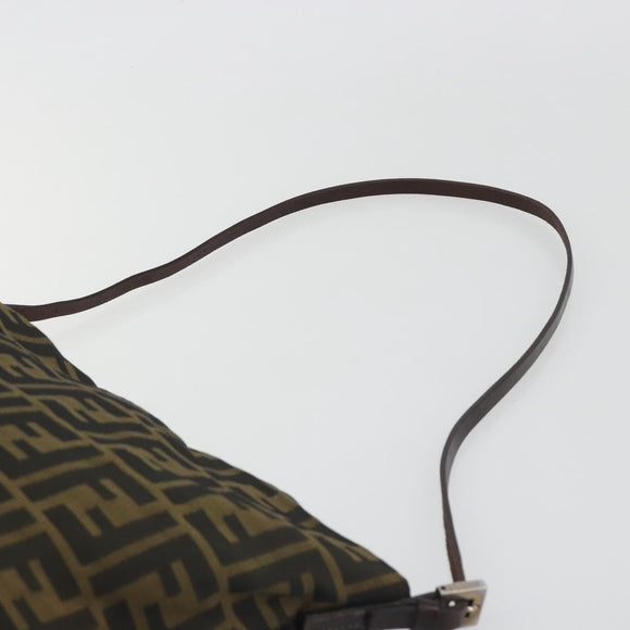 FENDI Zucca Canvas Shoulder Bag Brown Black Auth 195603