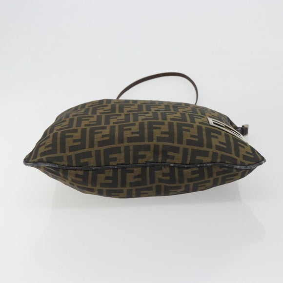 FENDI Zucca Canvas Shoulder Bag Brown Black Auth 195603