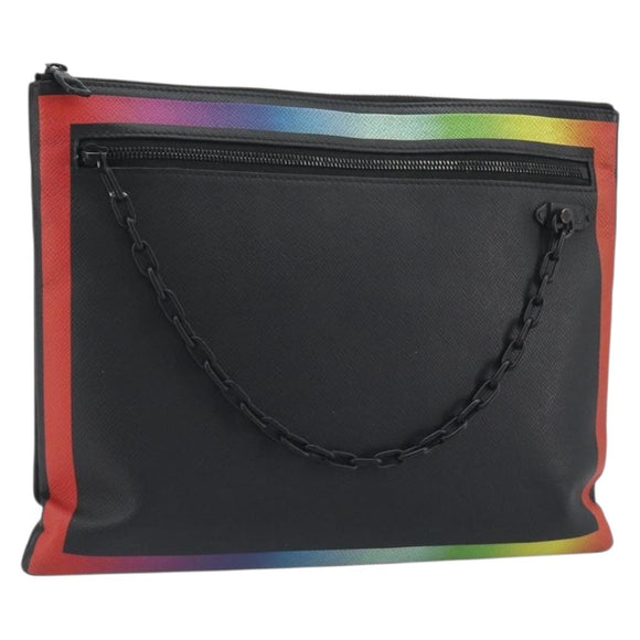 LOUIS VUITTON taiga rainbow Chain Pochette A4 Bag Black M30347 LV Auth 195606A