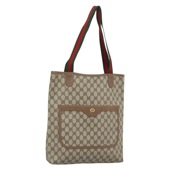 GUCCI GG Supreme Web Sherry Line Tote Bag PVC Beige Gold Auth 195609