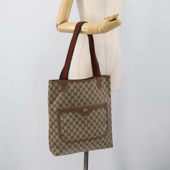 GUCCI GG Supreme Web Sherry Line Tote Bag PVC Beige Gold Auth 195609