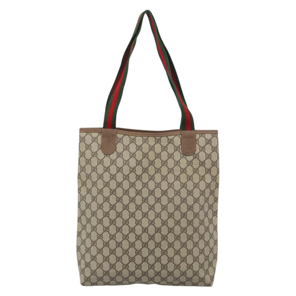GUCCI GG Supreme Web Sherry Line Tote Bag PVC Beige Gold Auth 195609