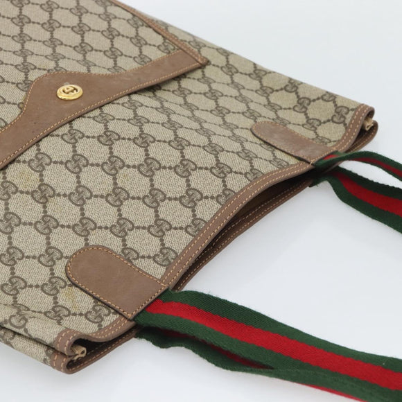 GUCCI GG Supreme Web Sherry Line Tote Bag PVC Beige Gold Auth 195609